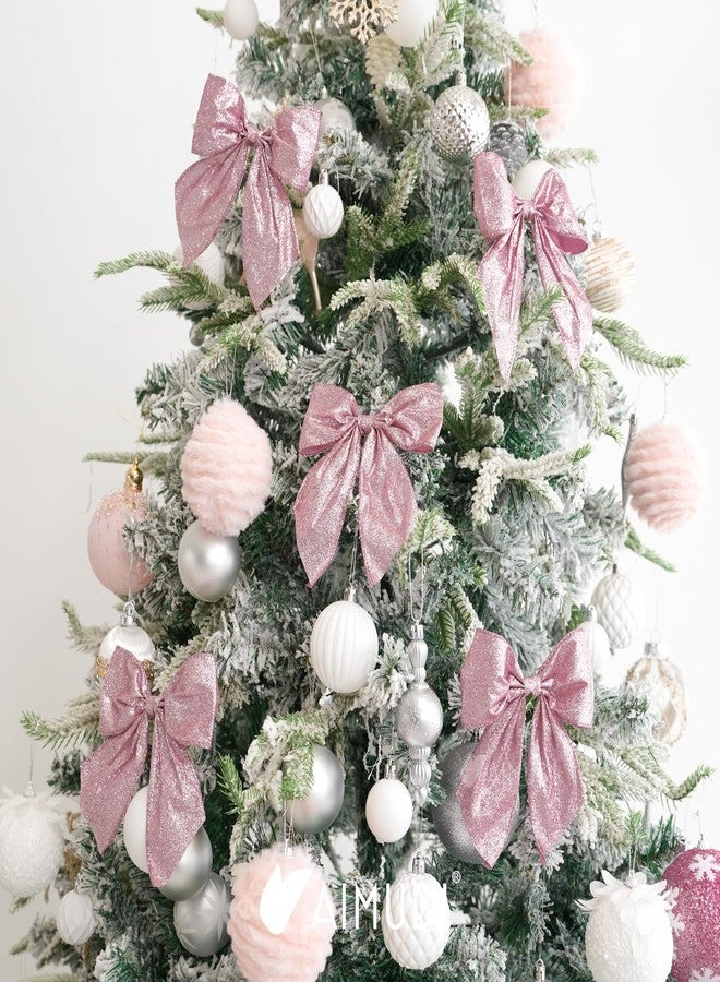 AIMUDI Pink Glitter Wired Ribbon Bows with Twist Tie 5.5" Premade Metallic Christmas Bows for Gift Wrapping, Wreath, Garland, Holiday Crafts Party Home Outdoor Christmas Tree Decorations, 12 PCs - Image 4